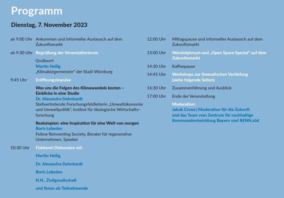Programm der 7. Bayerischen Nachhaltigkeitstagung 2023